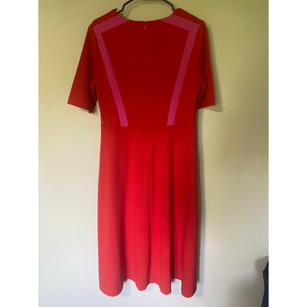 Boden Emily Ponte Red Pink Colorblock Cotton Blend Fit & Flare Dress 10 Tall - Picture 4 of 8